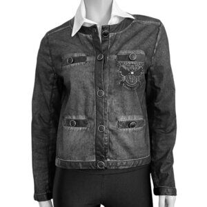Made In Morocco Distressed Stretch Leather Trim Jacket​​​​​​​​​